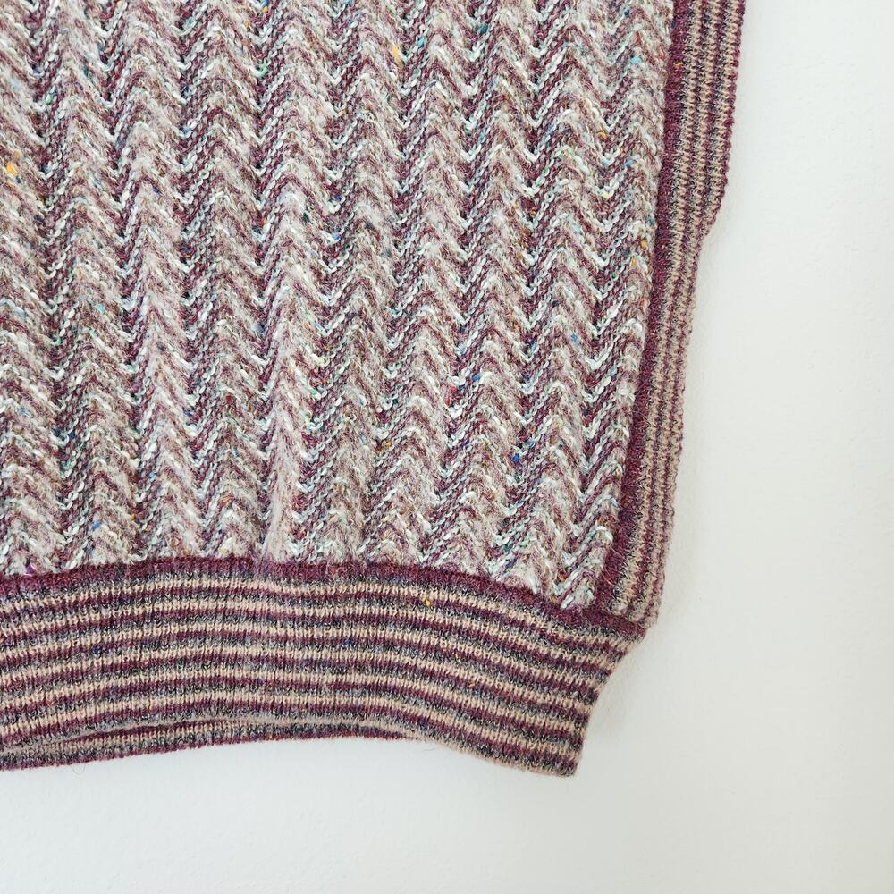 80s Vintage Knit Sweater Vest Wool Maroon Multicolor Chevron Academia 90s M - Picture 3 of 8
